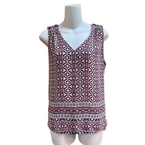 FOREVER 21 GEOMETRIC PRINT SLEEVELESS V-NECK TUNIC TOP SIZE MEDIUM